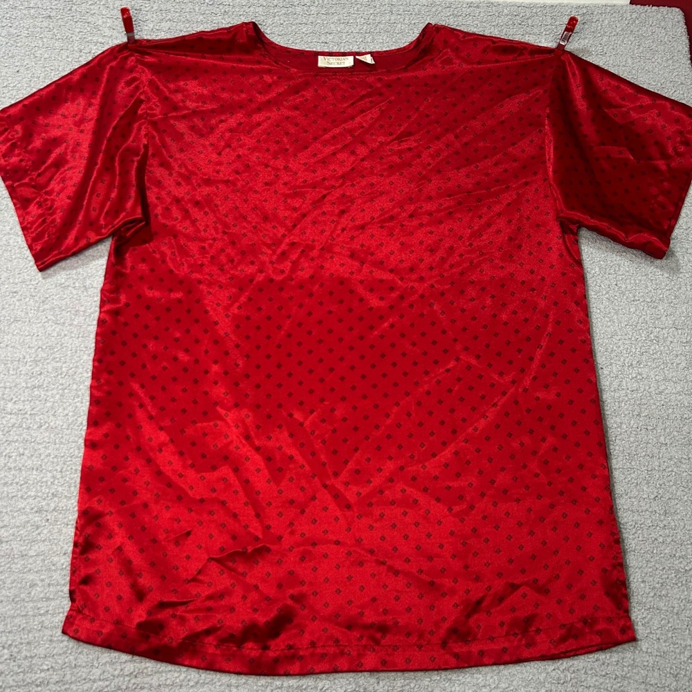 Victoria's Secret Pajama Top 80s Vintage M Red Gold Label Satin Coquette Retro - Picture 1 of 8
